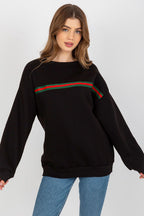 Women's Sweatshirt Striped Crew Neck Black – Sweatshirt | GUOCALI – view 2