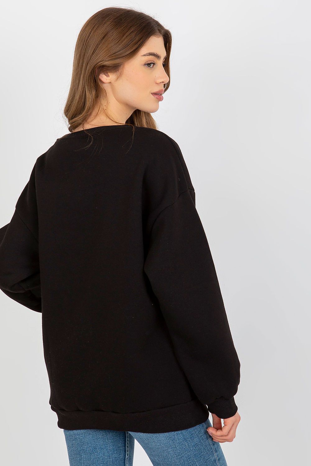Women's sweatshirt black striped crew neck casual view