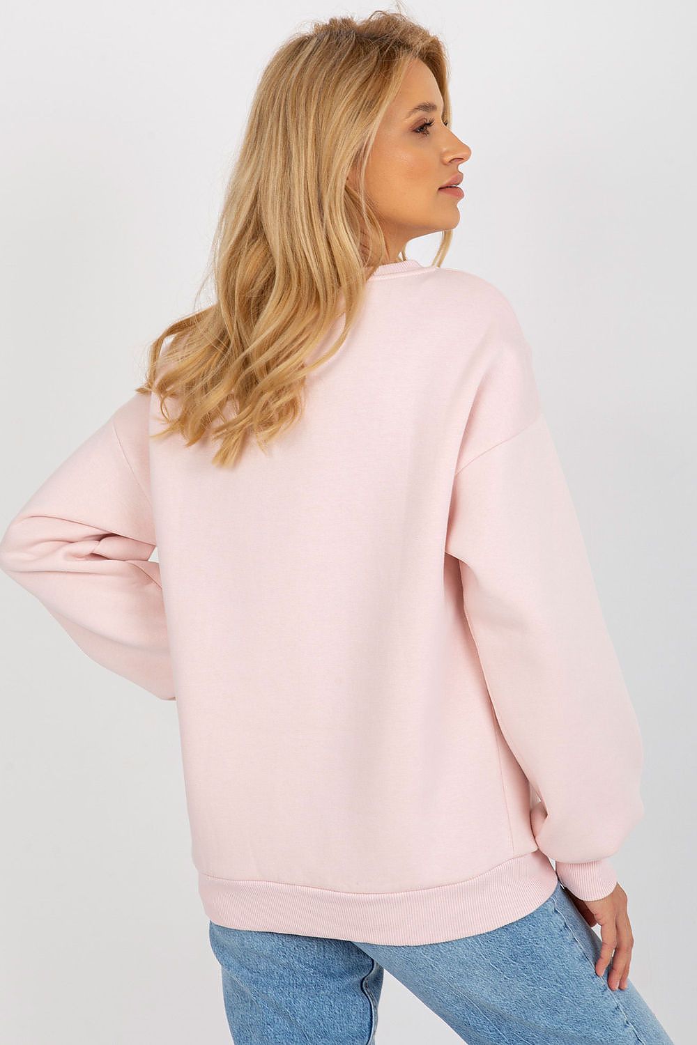 Women's sweatshirt pink striped crew neck casual view