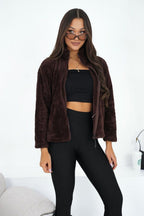 Women's sweatshirt brown full zip styled view