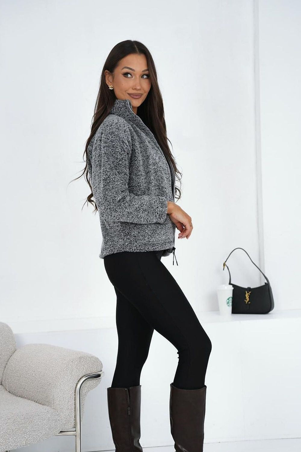 Women's sweatshirt grey long sleeves side view