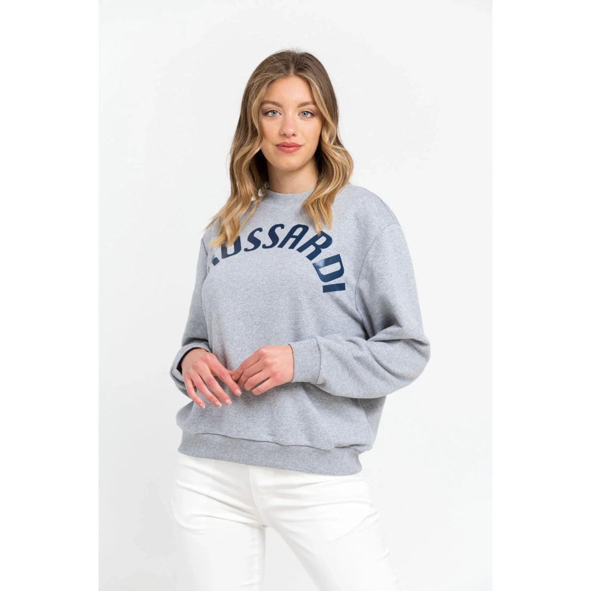 Women's Sweatshirt Trussardi Logo Lettering Crew Neck Grey Blue – Sweatshirt | GUOCALI