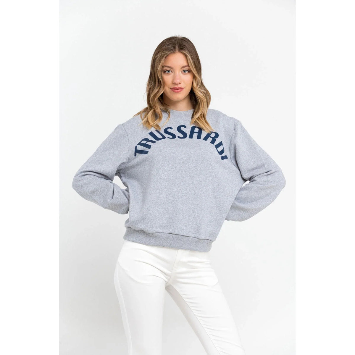 Women's Sweatshirt Trussardi Logo Lettering Crew Neck Grey Blue – Sweatshirt | GUOCALI – view 2