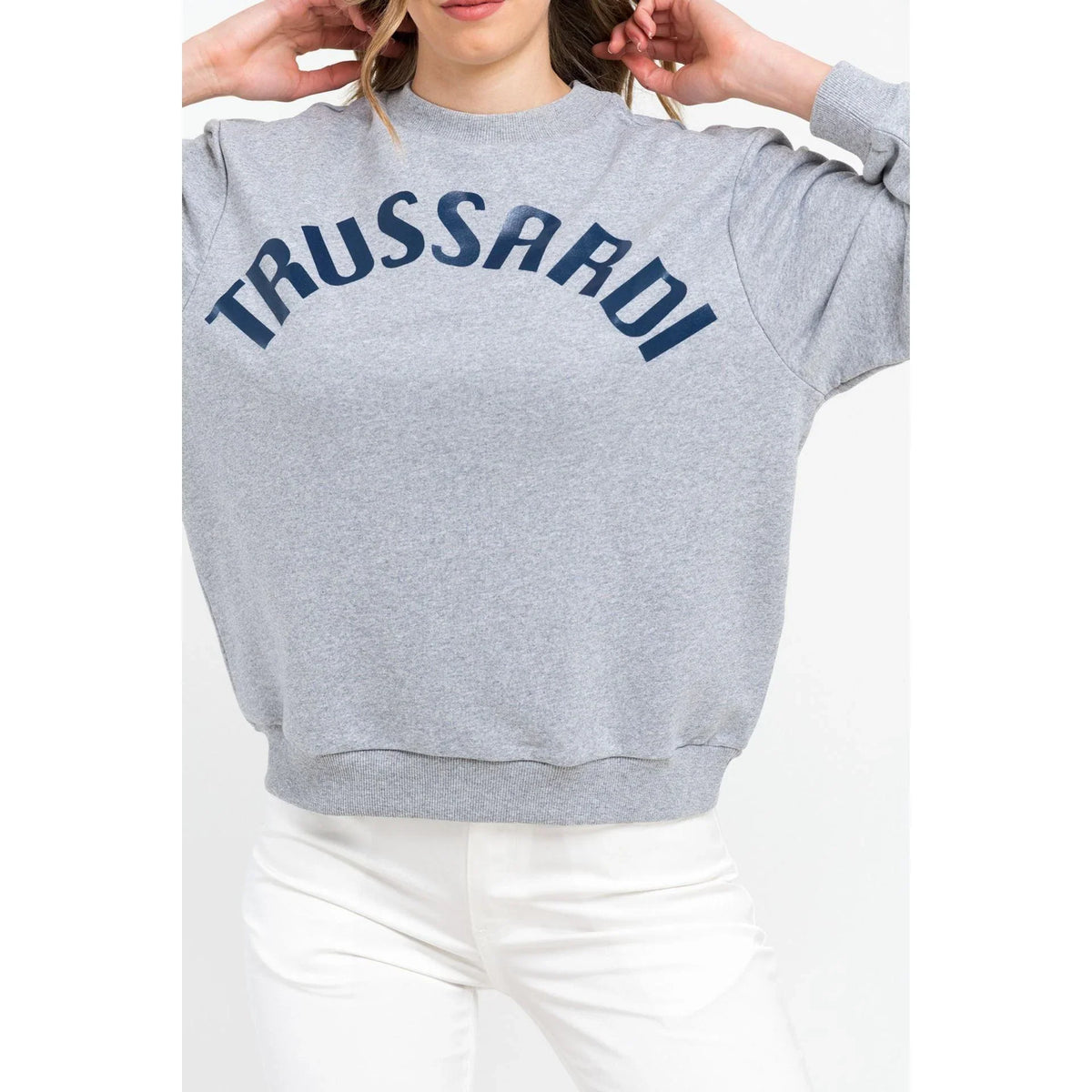 Women's Sweatshirt Trussardi Logo Lettering Crew Neck Grey Blue – Sweatshirt | GUOCALI – view 3