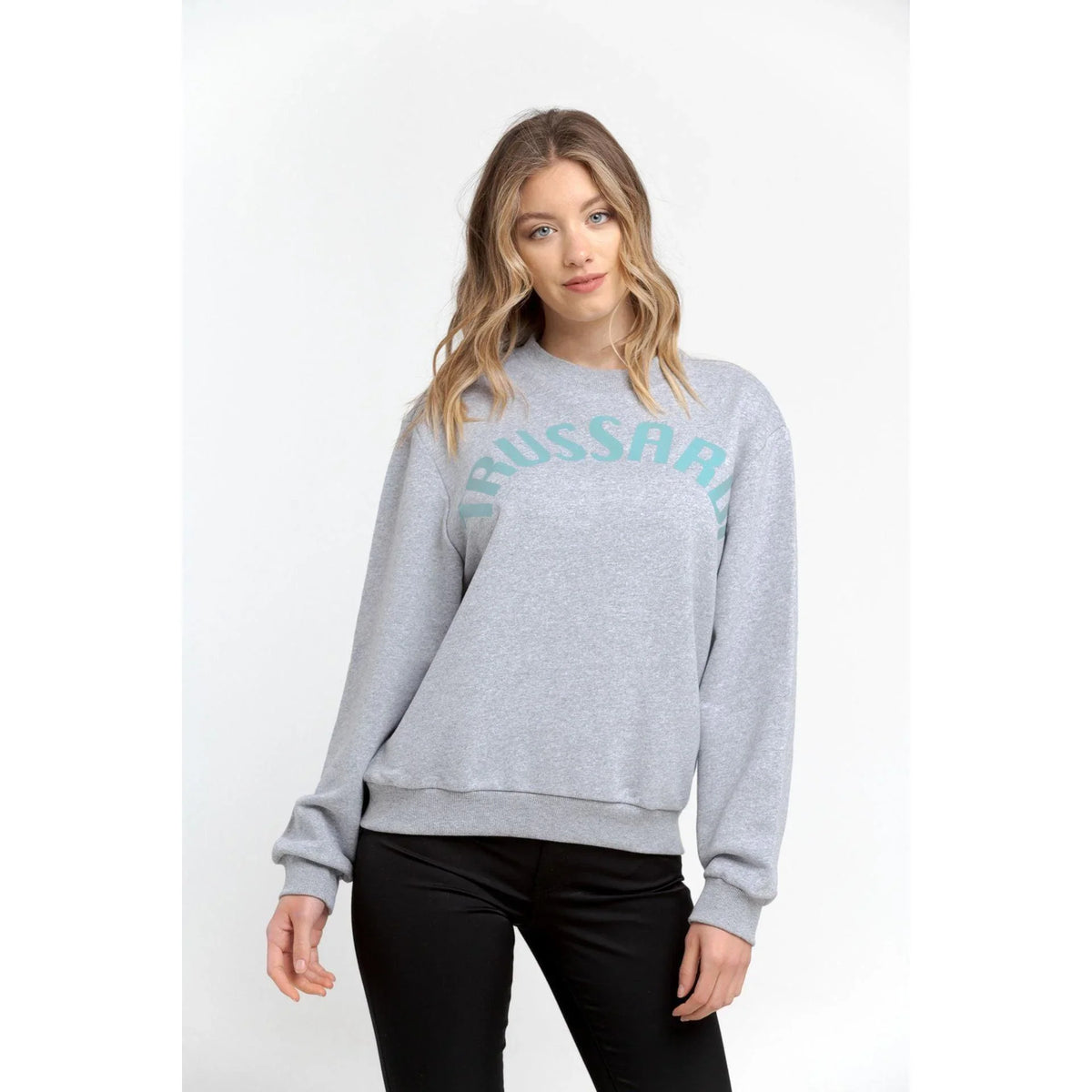 Women's Sweatshirt Trussardi Logo Round Neck Grey Green Print – Sweatshirt | GUOCALI