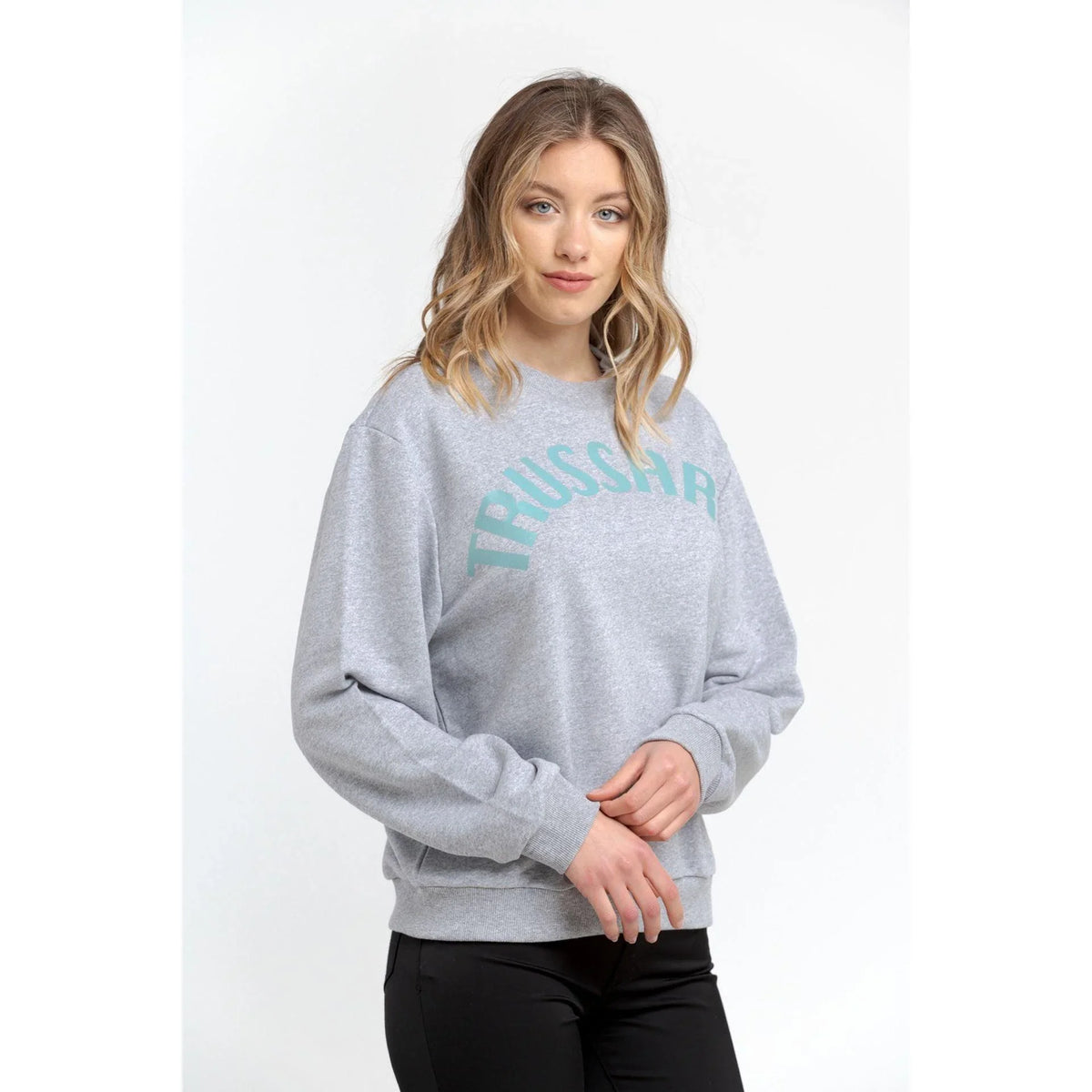 Women's Sweatshirt Trussardi Logo Round Neck Grey Green Print – Sweatshirt | GUOCALI – view 2