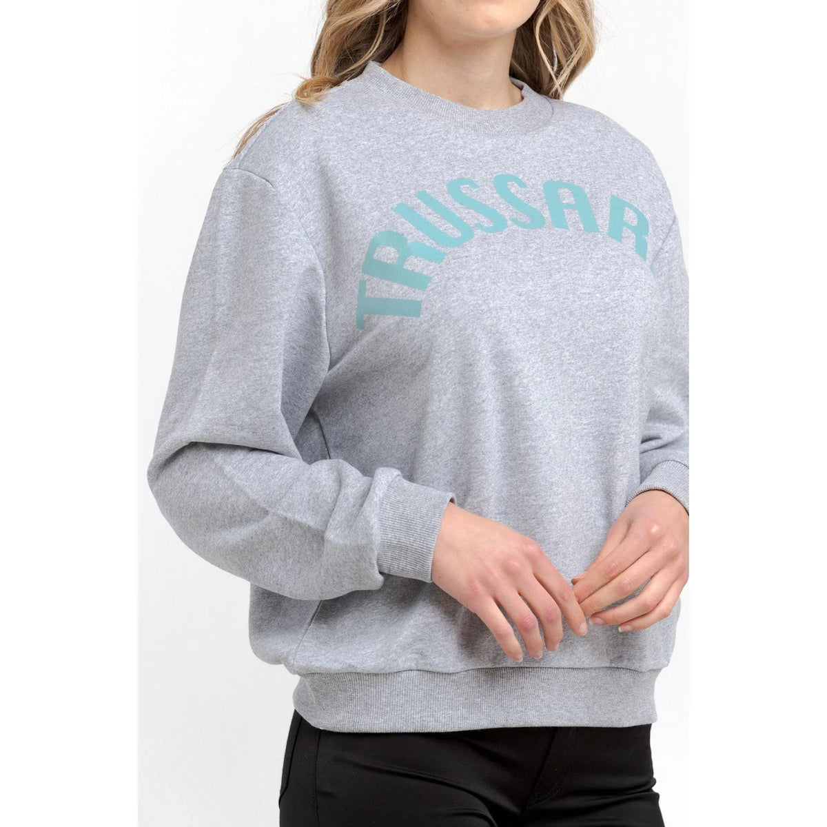 Women's Sweatshirt Trussardi Logo Round Neck Grey Green Print – Sweatshirt | GUOCALI – view 3