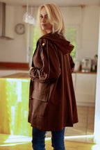 Women's sweatshirt brown button detail view