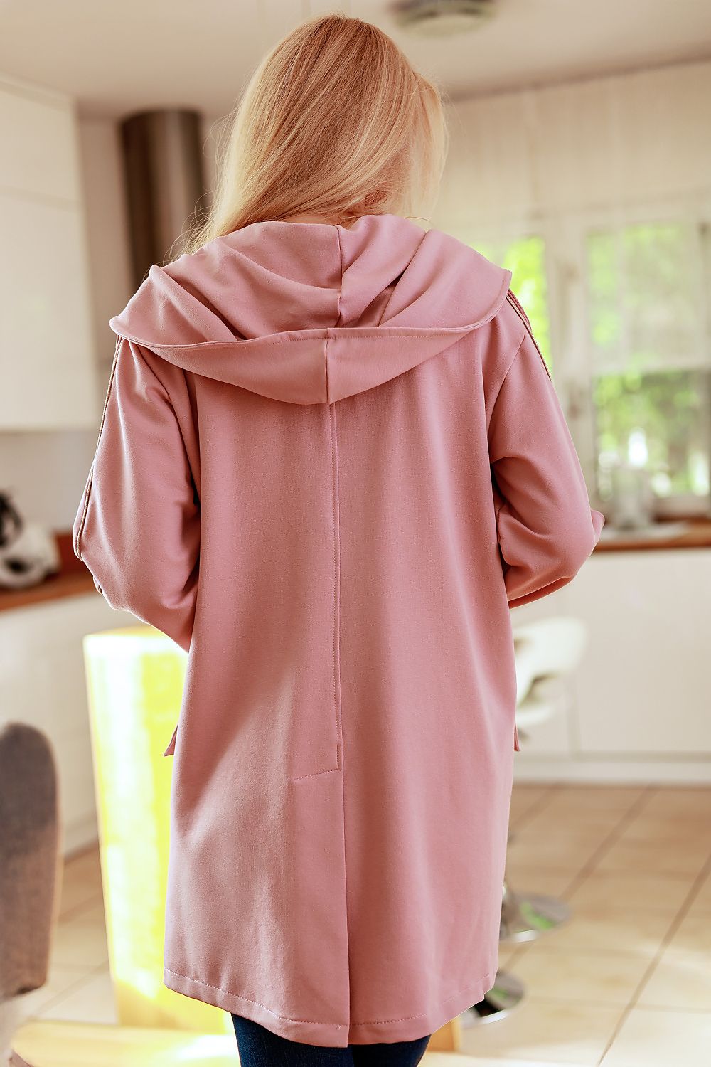 Women's Sweatshirt V-Neck Button Longline Stretch Cotton – Sweatshirt | GUOCALI – view 3