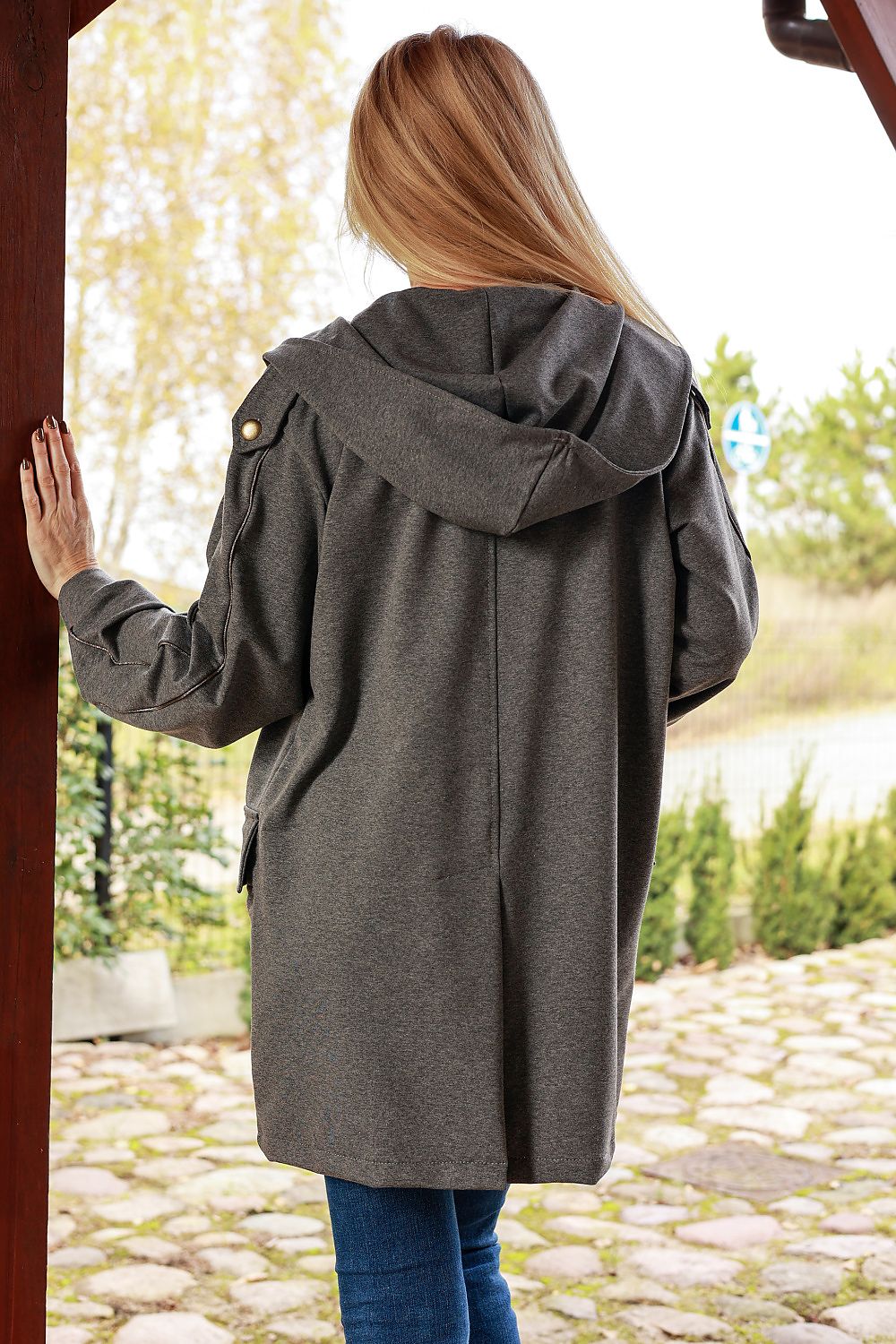 Women's Sweatshirt V-Neck Button Longline Stretch Cotton – Sweatshirt | GUOCALI – view 7