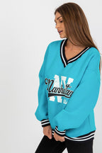 Women's Sweatshirt V-Neck College Print Contrast Ribbing – Sweatshirt | GUOCALI – view 9