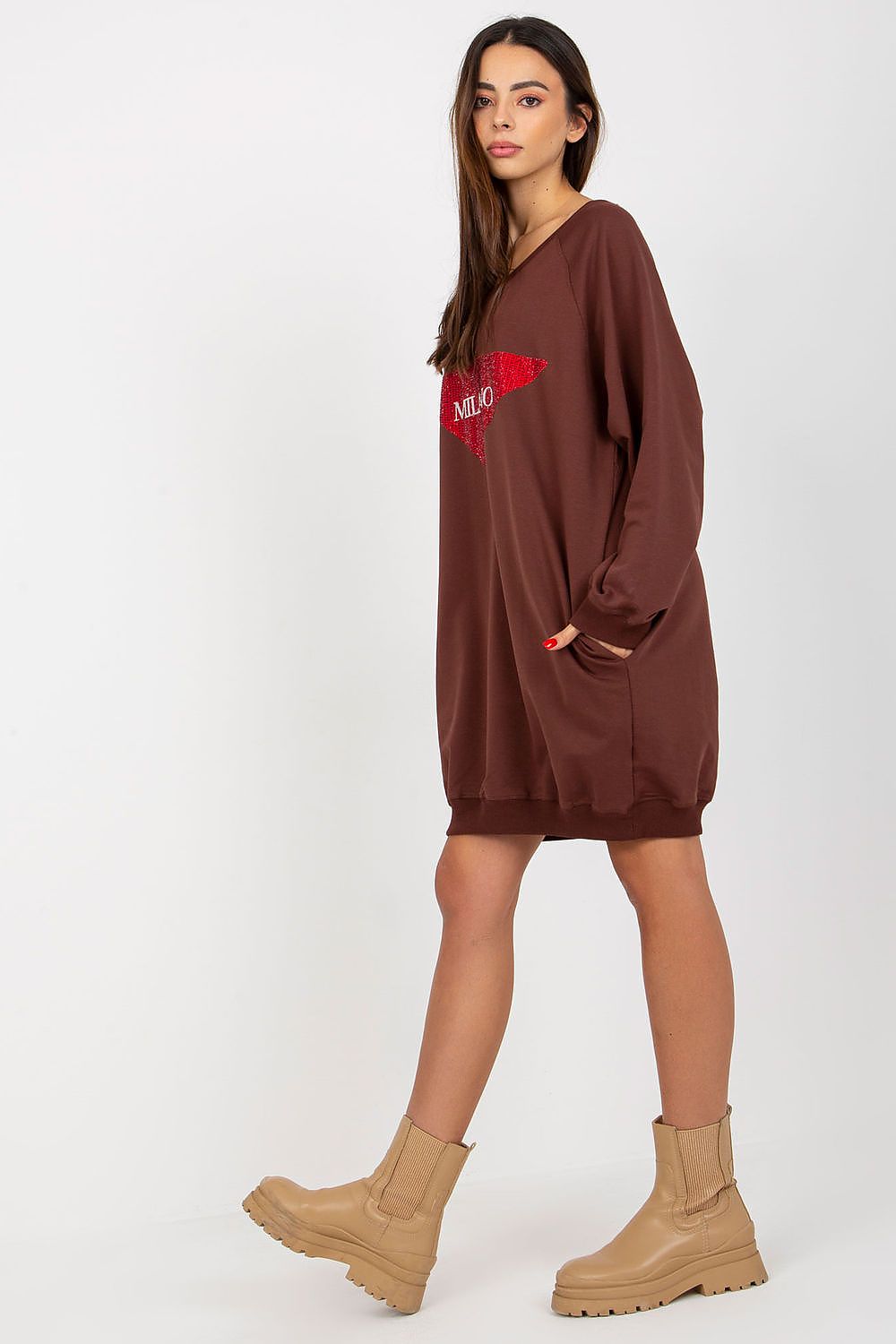 Women's sweatshirt brown embellished print alternate view