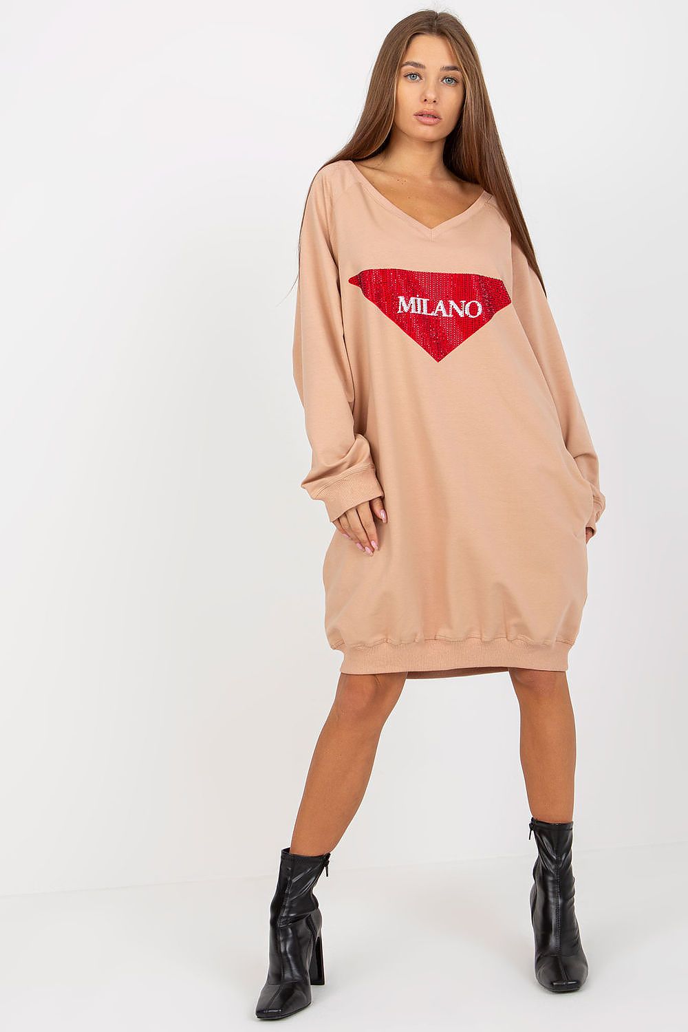 Women's Sweatshirt V-Neck Oversized Longline Embellished Print – Sweatshirt | GUOCALI – view 11
