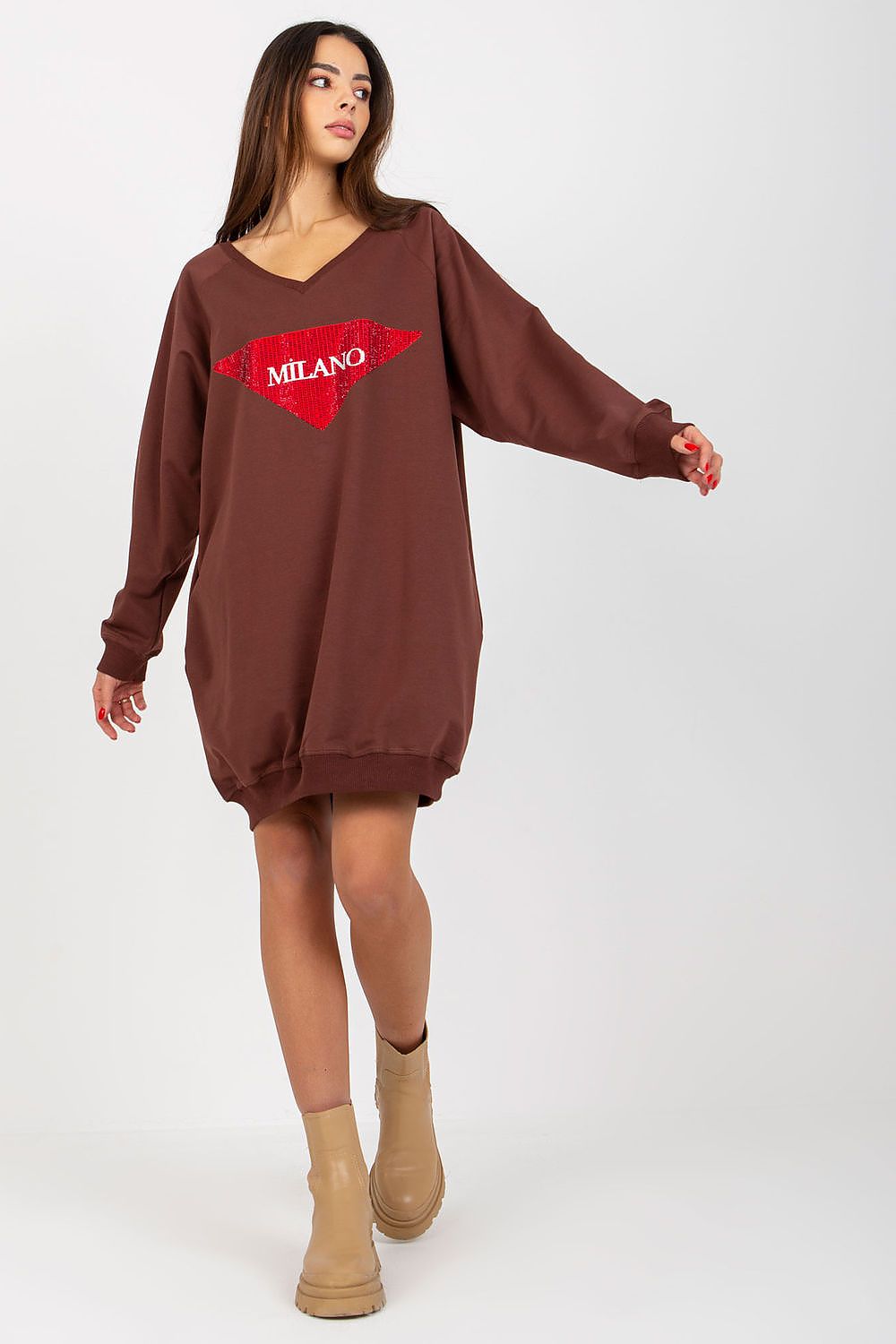 Women's Sweatshirt V-Neck Oversized Longline Embellished Print – Sweatshirt | GUOCALI – view 4