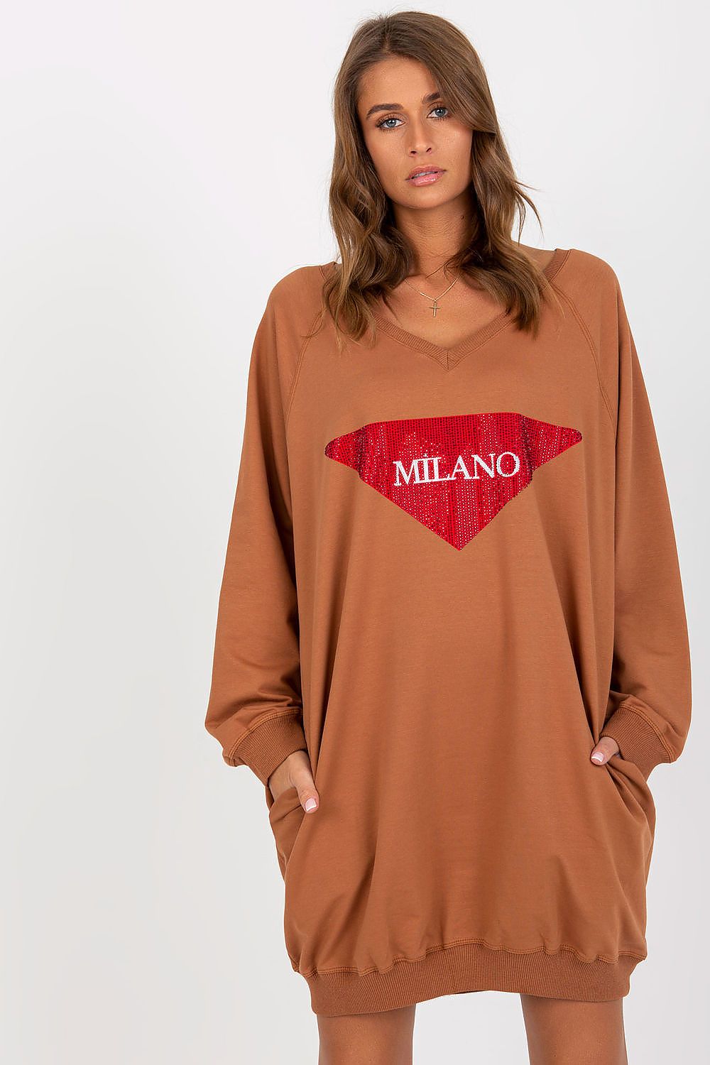 Women's Sweatshirt V-Neck Oversized Longline Embellished Print – Sweatshirt | GUOCALI – view 7