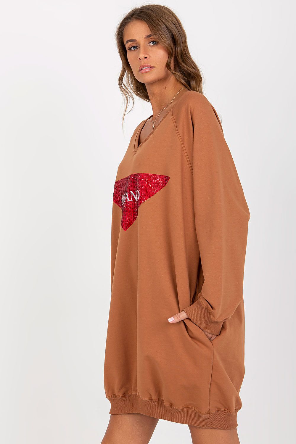 Women's Sweatshirt V-Neck Oversized Longline Embellished Print – Sweatshirt | GUOCALI – view 8