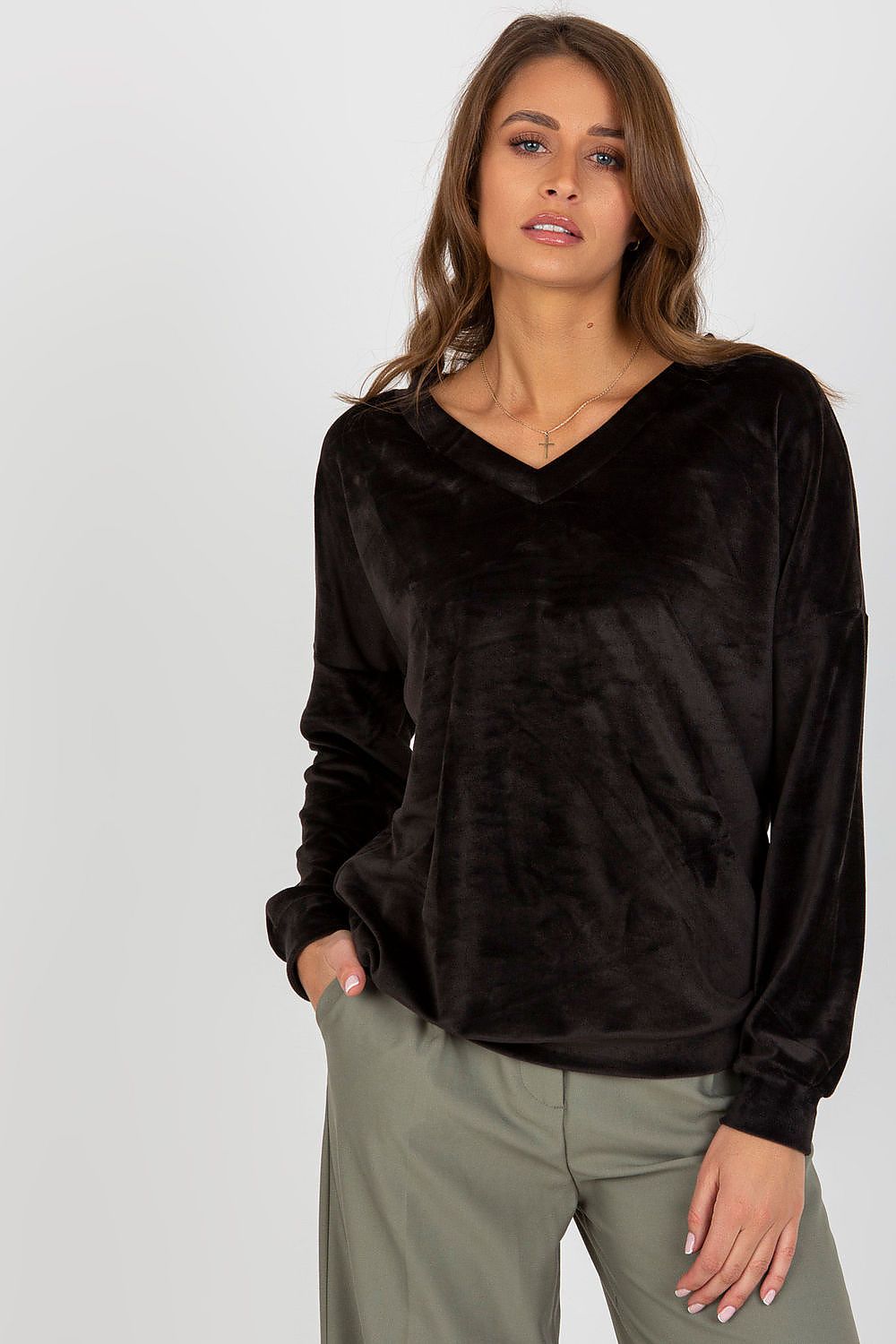 Women's Sweatshirt V-Neck Velour Regular Fit – Sweatshirt | GUOCALI – view 4