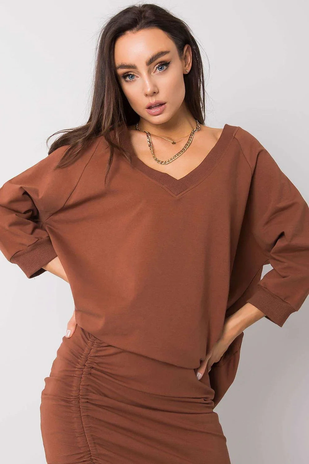 Women's Sweatshirt - V-Neck With Oversized Fit - Guocali