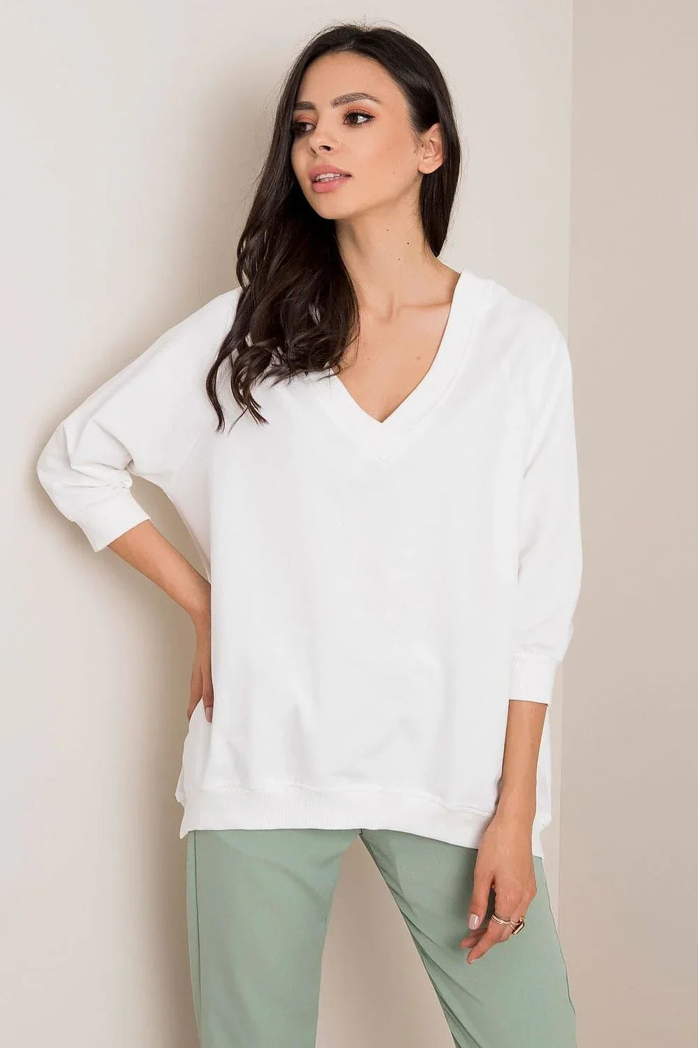 Women's Sweatshirt - V-Neck With Oversized Fit - Guocali
