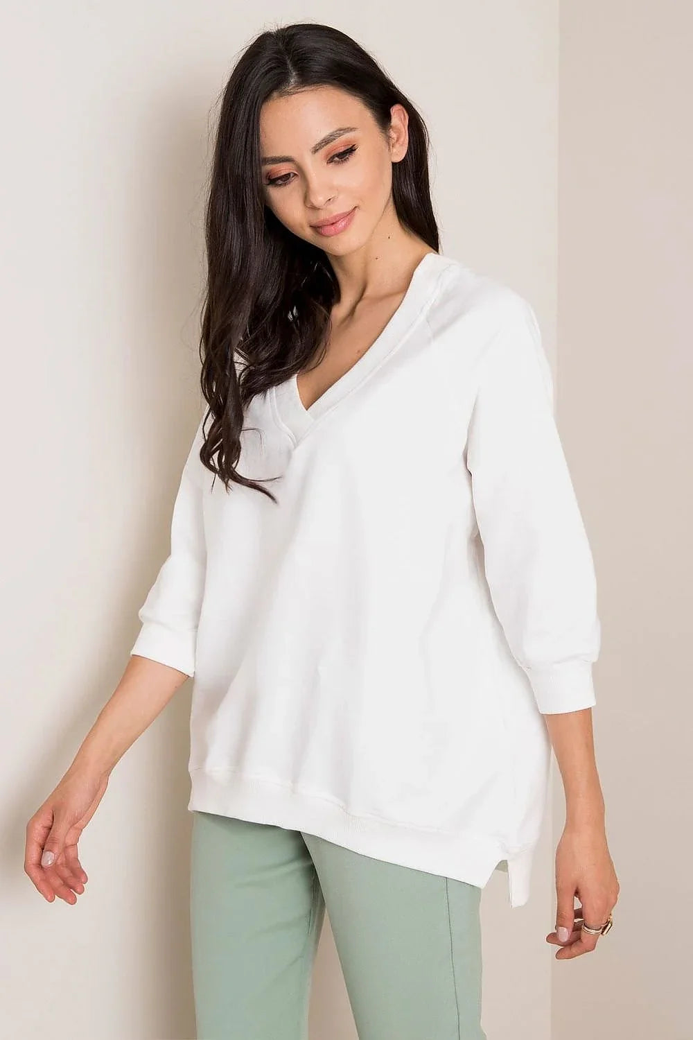 Women's Sweatshirt - V-Neck With Oversized Fit - Guocali