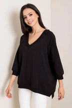 Women's Sweatshirt - V-Neck With Oversized Fit - Guocali