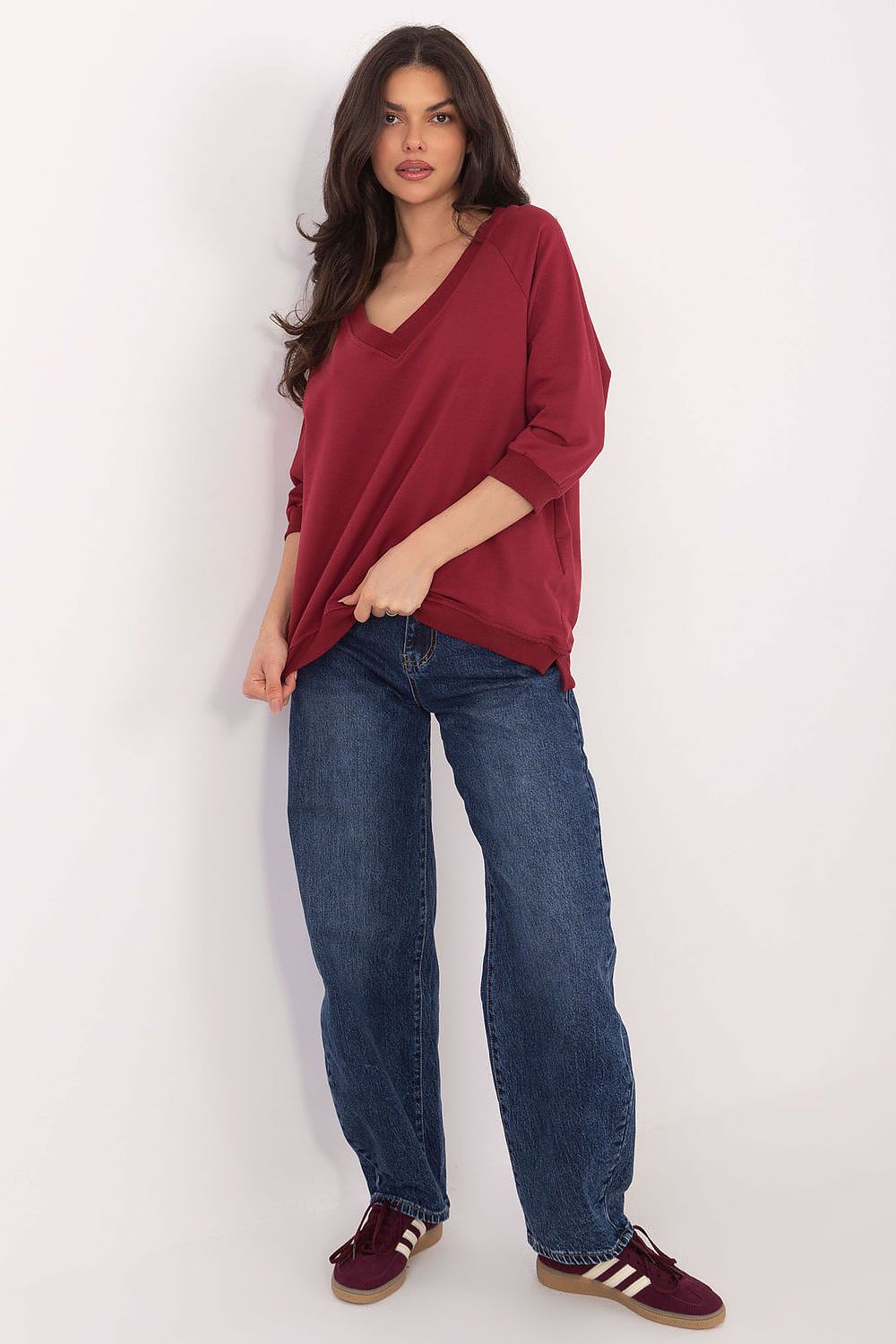 Women's Sweatshirt - V-Neck With Oversized Fit - Guocali