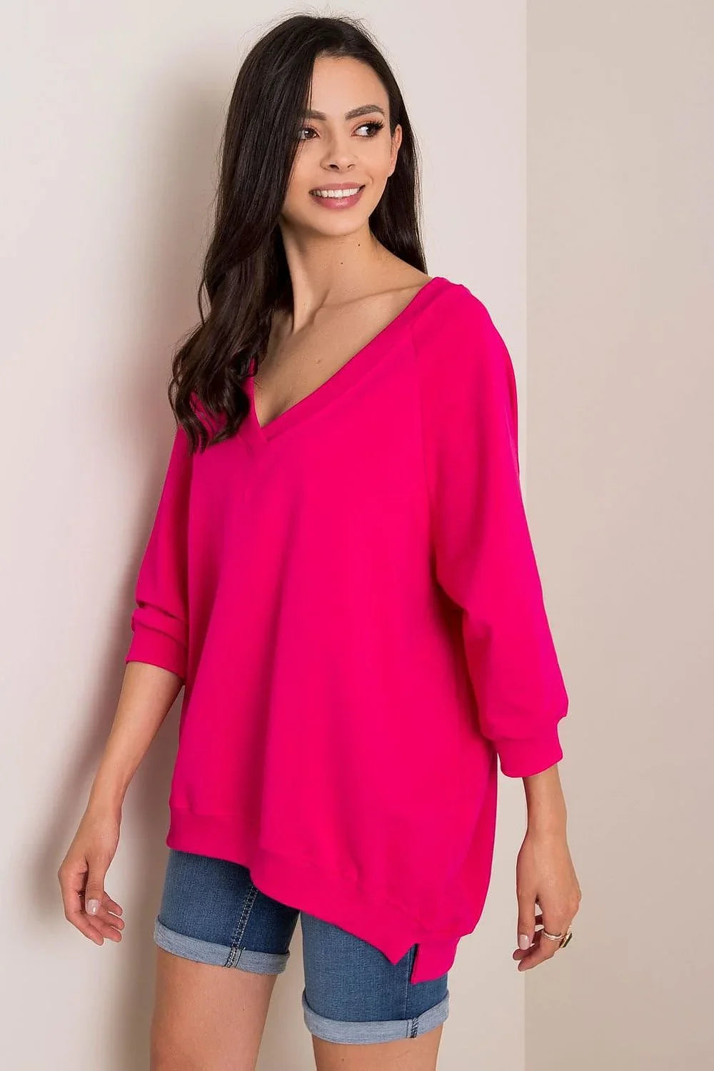 Women's Sweatshirt - V-Neck With Oversized Fit - Guocali