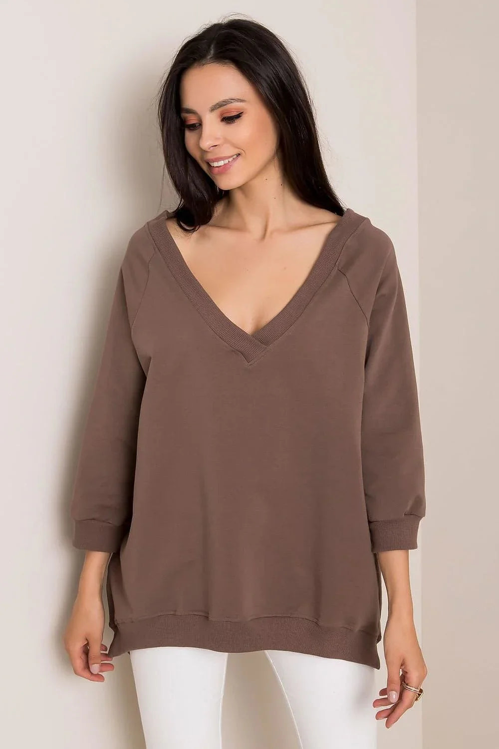 Women's Sweatshirt - V-Neck With Oversized Fit - Guocali