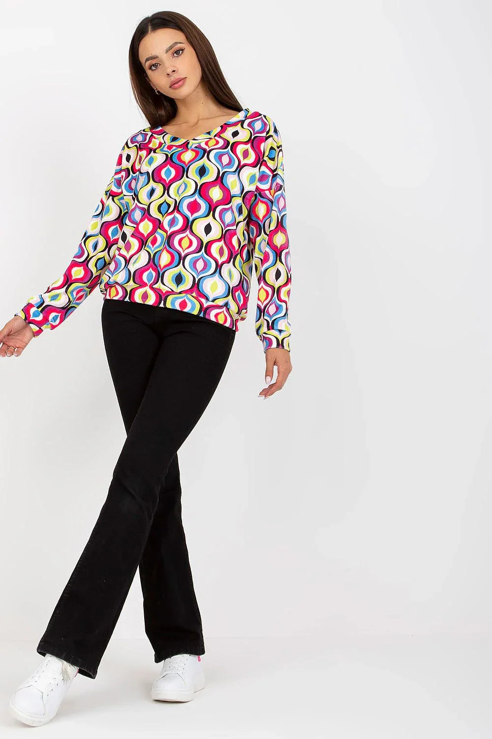Women's Sweatshirt - V-neck With Regular Fit - Guocali
