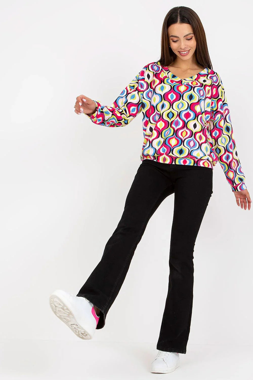 Women's Sweatshirt - V-neck With Regular Fit - Guocali