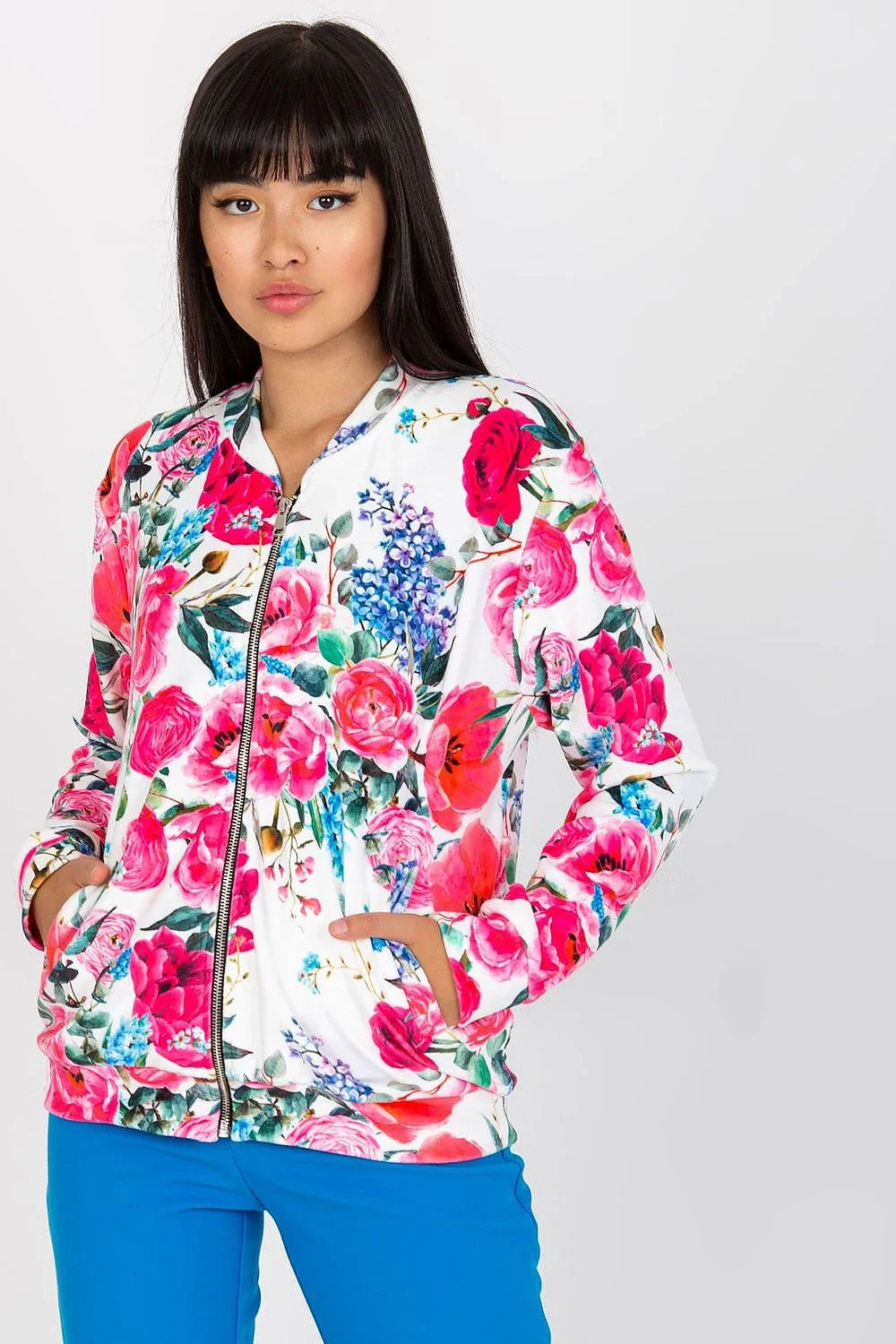 Women's Sweatshirt Zip-Up Graphic Crew Neck Side Pockets Pink – Sweatshirt | GUOCALI