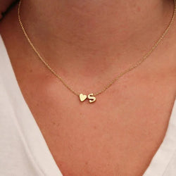 Tiny Heart and Initial Letter Pendant Necklace - Guocali